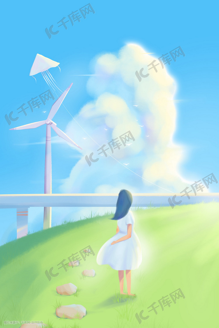 唯美治愈夏日少女清新插画