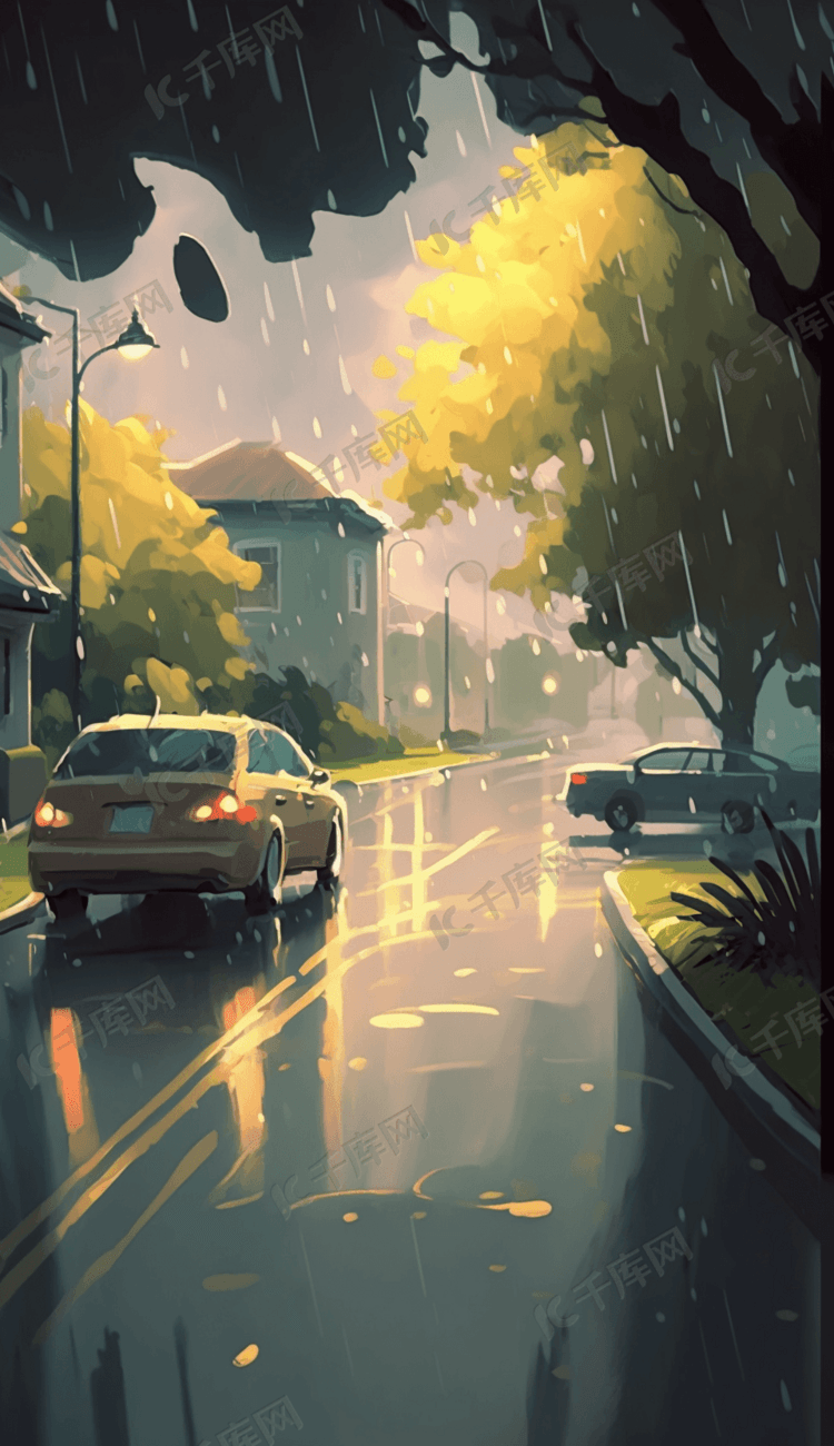 彩色夏季下雨天的道路