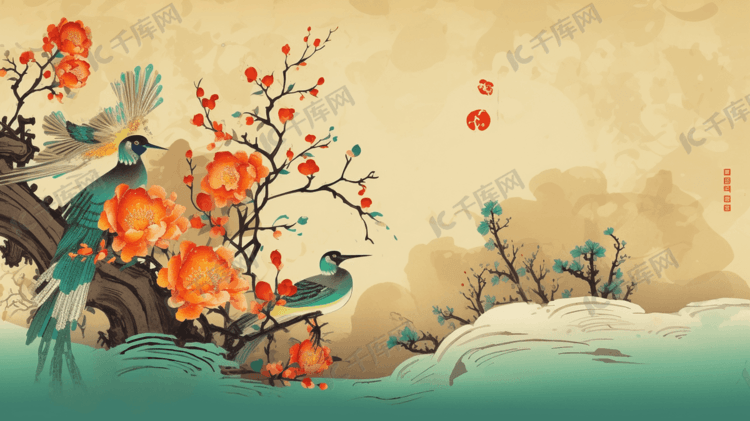 彩色中国风自然插画