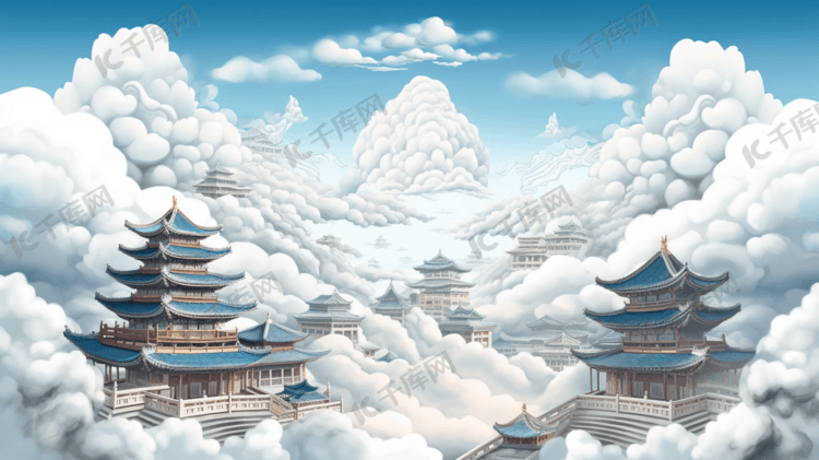 彩色中国风国潮古典风景插画