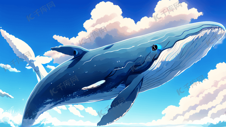 水鲸鱼飞过天空广阔的蓝天