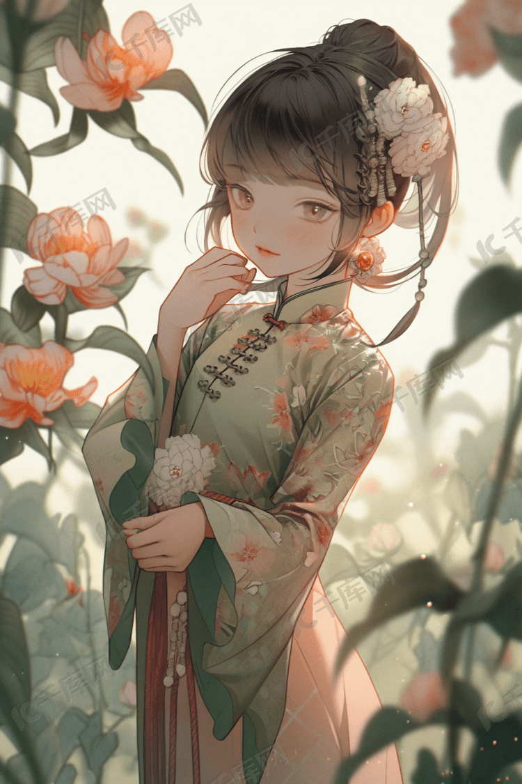 中国风古风人物美女场景插画