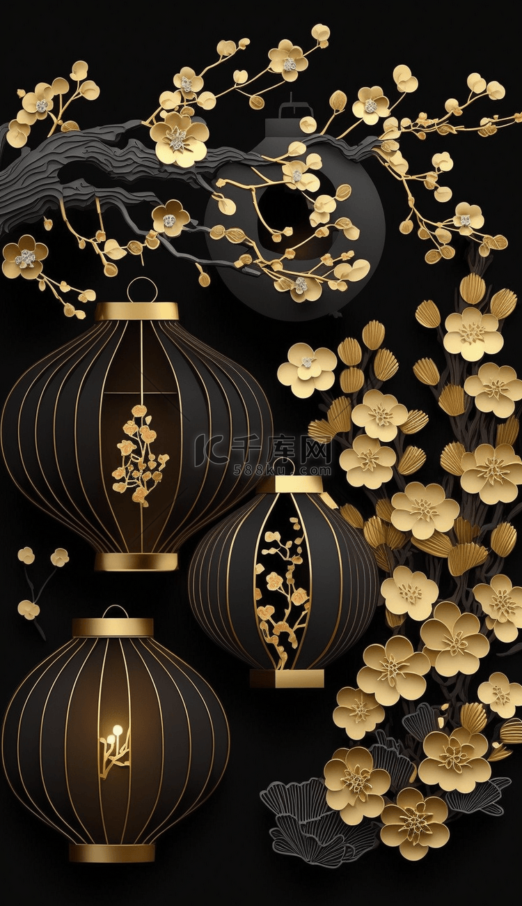 中式装饰中国风花纹灯笼