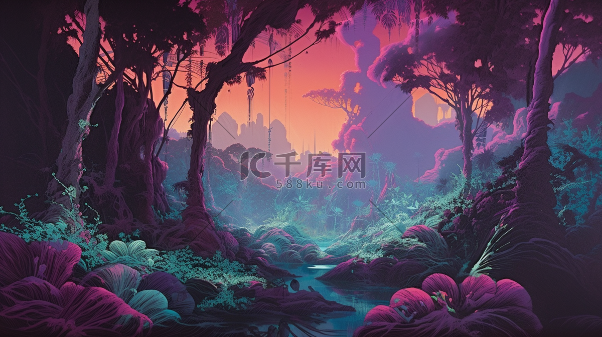 卡通手绘森林绘图插画图片-千库网