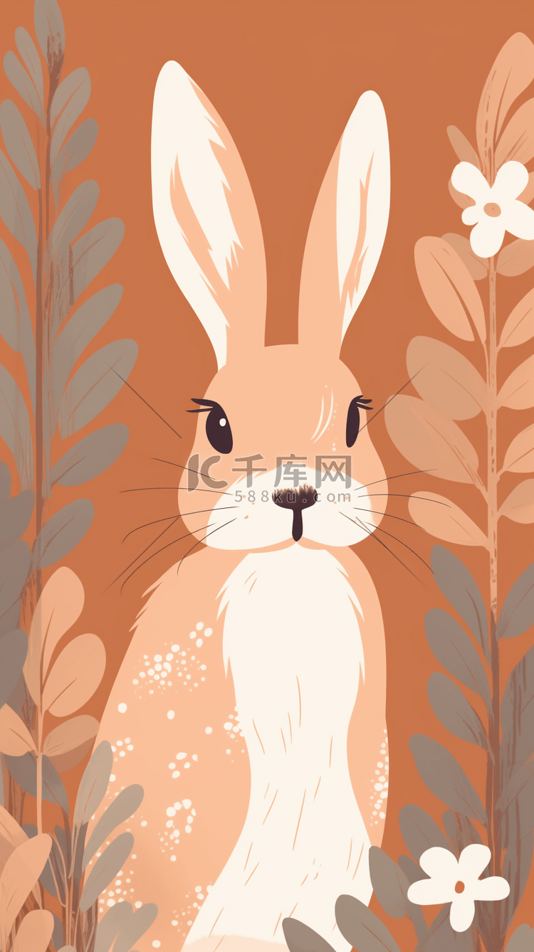 可爱小兔子和花草