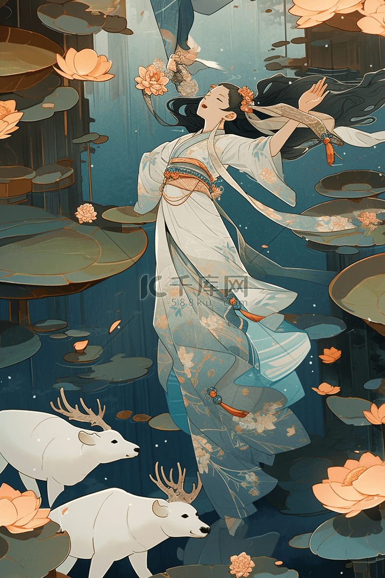 国潮敦煌飞天神女中国风插画