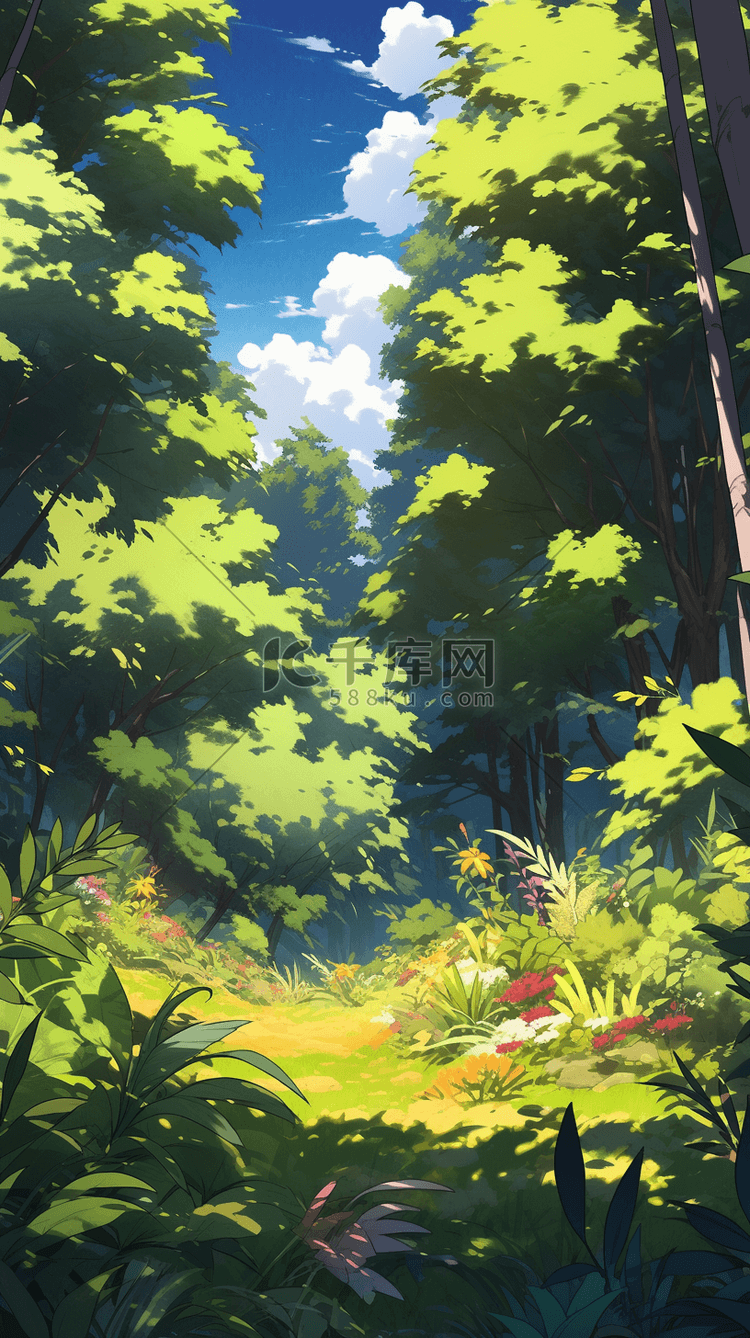 动漫风夏天森林插画图片-千库网