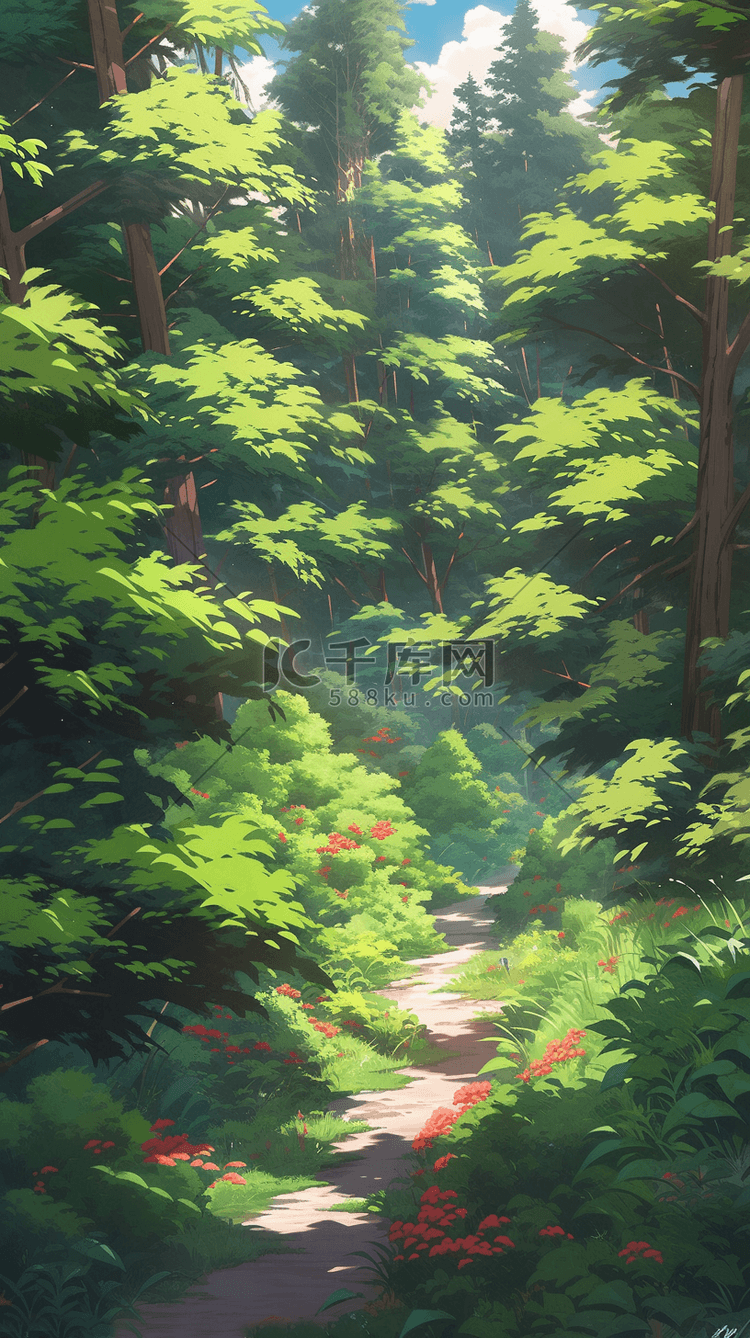 动漫风夏天森林插画图片-千库网