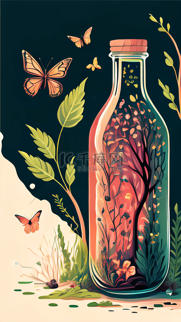 瓶子和藤蔓植物花朵