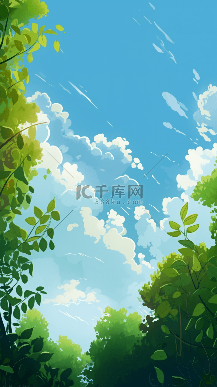 卡通动漫漫画天空树林森林插画图片-千库网