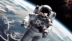 宇航员在一颗行星的背景上“这张照片的元素由美国宇航局提供”
