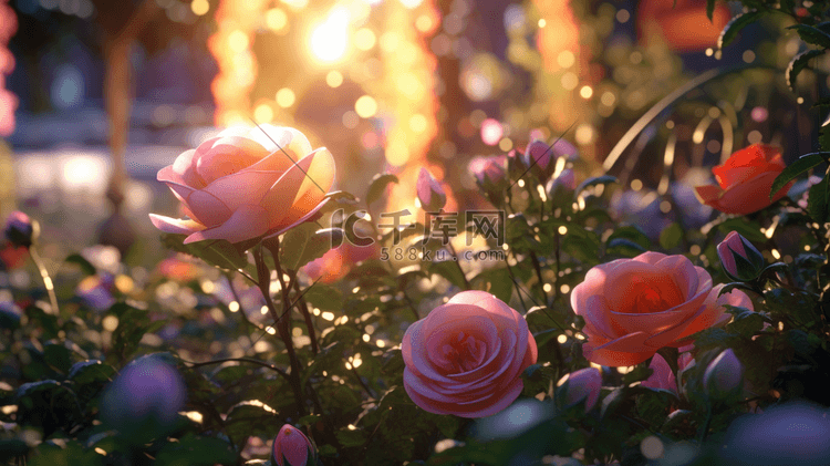 花园里的玫瑰闪烁的光线夜景