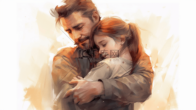一个父亲和一个女孩互相抱着