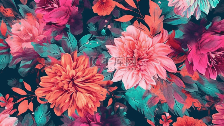 绝美粉色花卉背景数字艺术插画