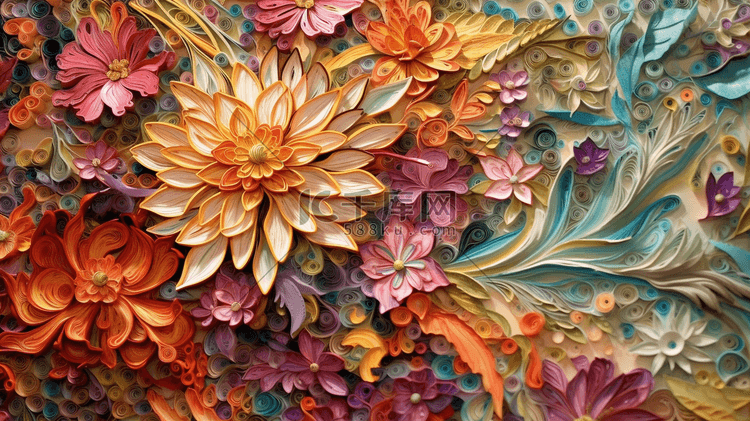 剪纸风格风景数字艺术花朵雕刻