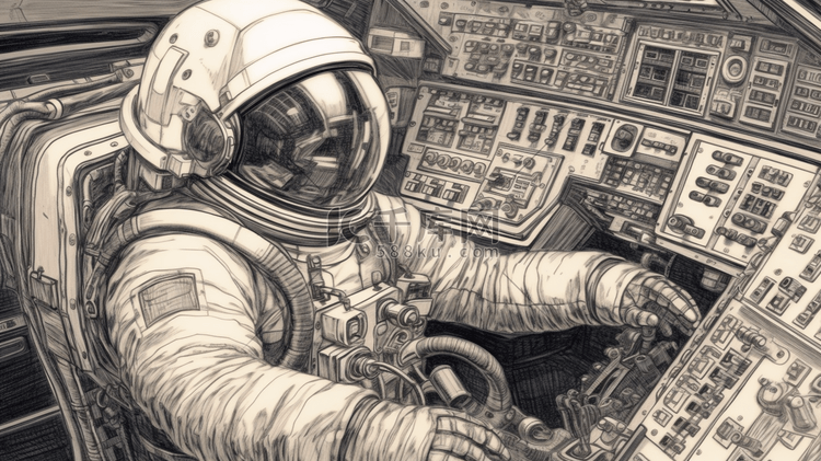 手绘风格航空航天宇航员在操纵室