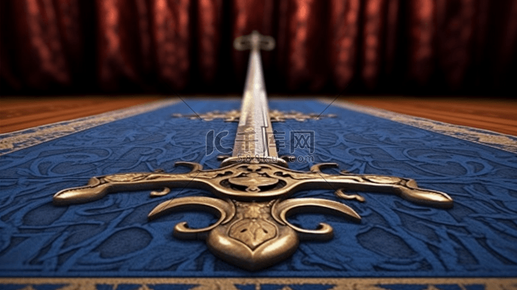 蓝翼中世纪地毯设计的国王视图铁铸宝剑