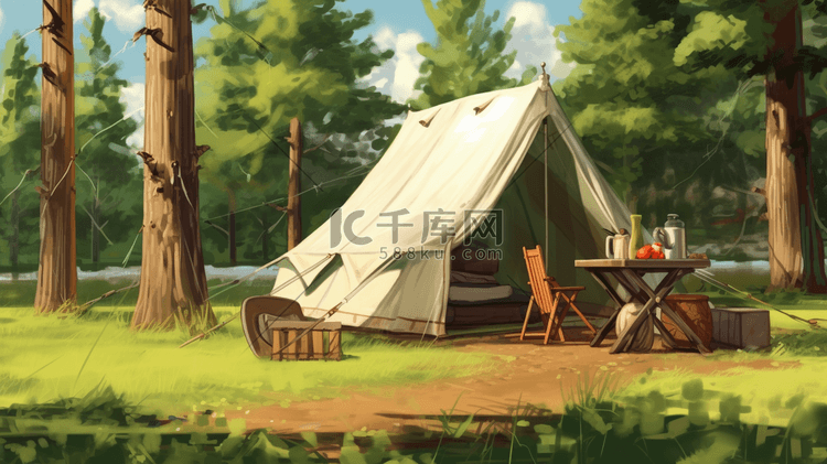 夏季夏令营帐篷露营野餐