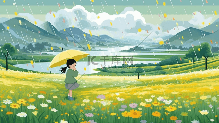 春季下雨人物打伞