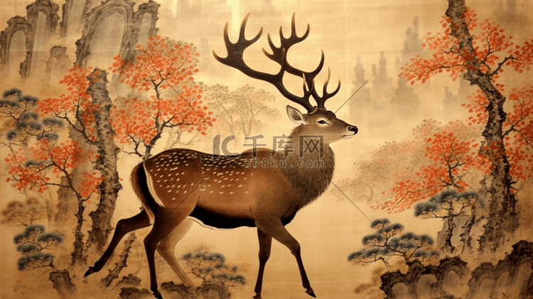 中国风绘画梅花鹿