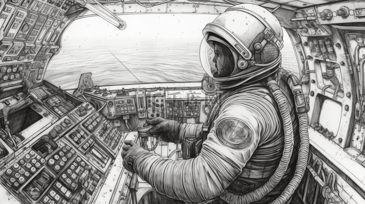 手绘风格航空航天宇航员在操纵室