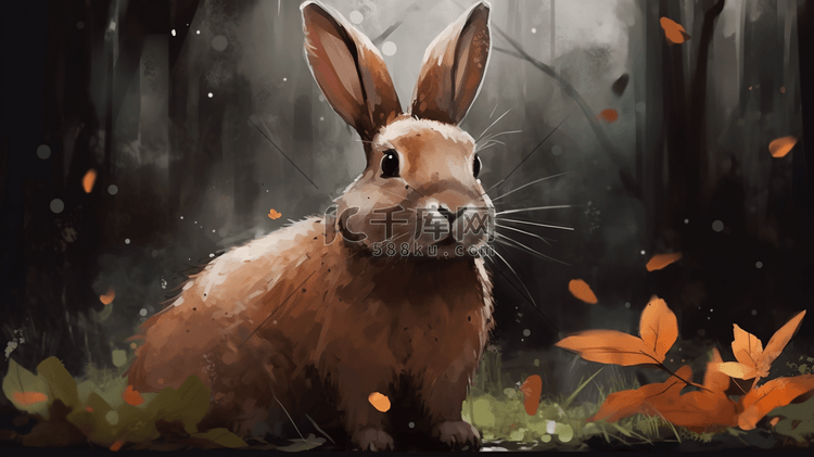 手绘可爱兔子数字艺术插画