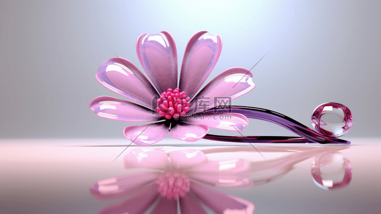 玻璃质感花朵粉色小雏菊植物