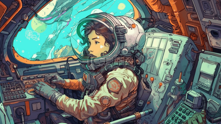漫画风格航空航天宇航员插画图片-千库网