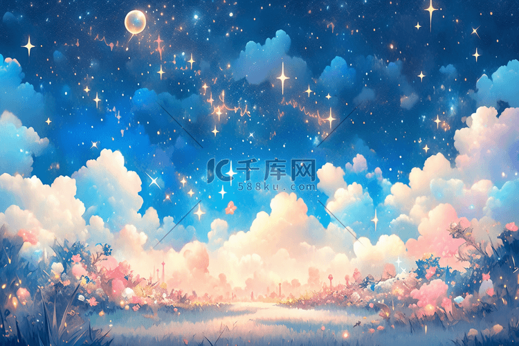 唯美星云风景梦幻手绘插画