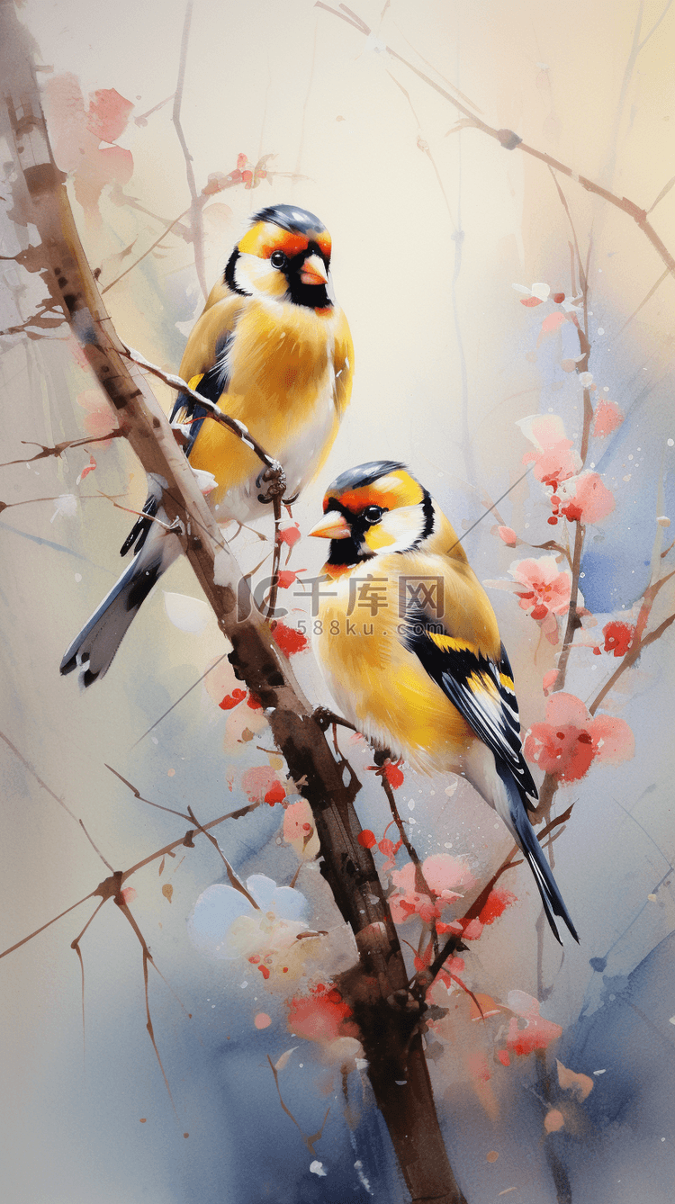 中国风水彩画花鸟