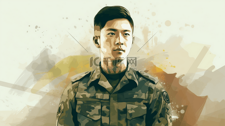 年轻的军人肖像插画