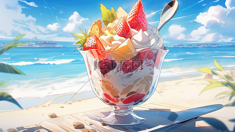 夏天美食甜品美味冰淇淋插画15