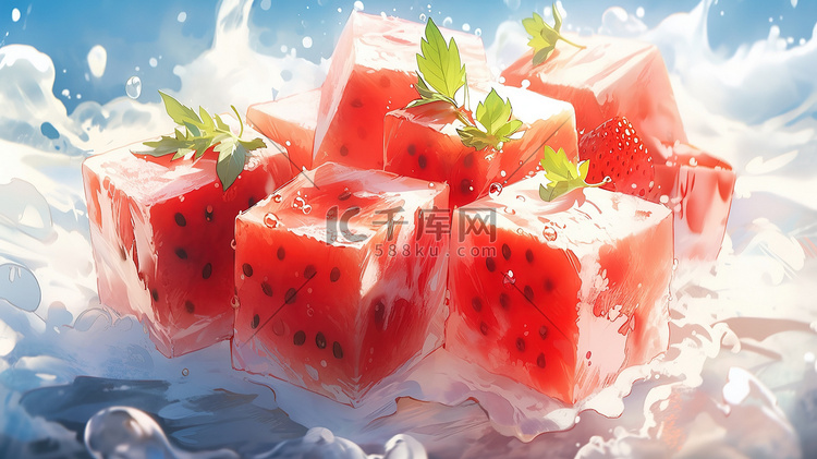 夏天冰冻的水果冰块插画18