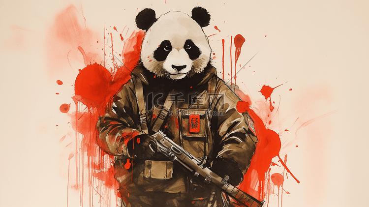 军旅风格着装的熊猫