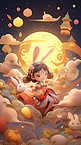 中秋节可爱嫦娥小仙女和兔子插画31