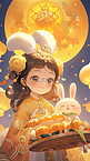 中秋节可爱嫦娥小仙女和兔子插画2