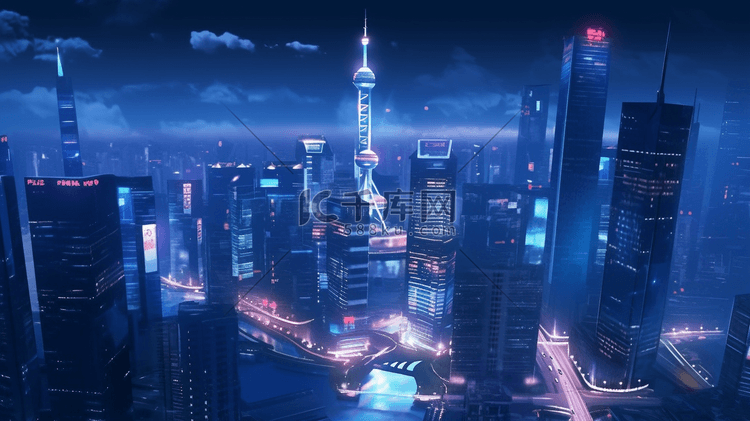 科技感城市建筑高楼大厦风景插画6