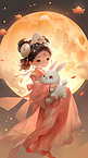 中秋节可爱嫦娥小仙女和兔子插画4