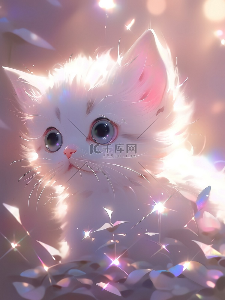发光炫彩的可爱小猫宠物猫插画1