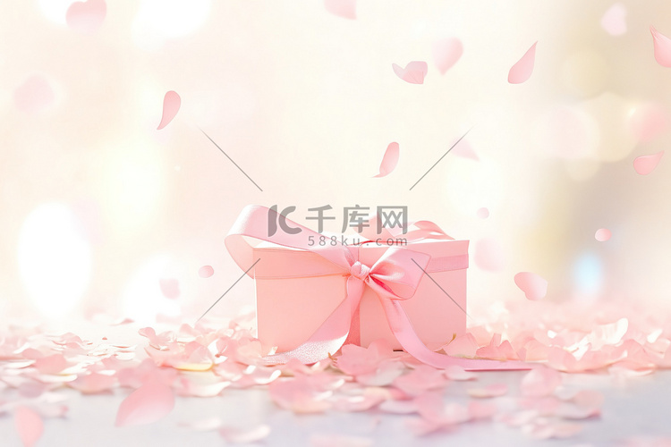 粉色情人节礼盒和玫瑰花瓣10