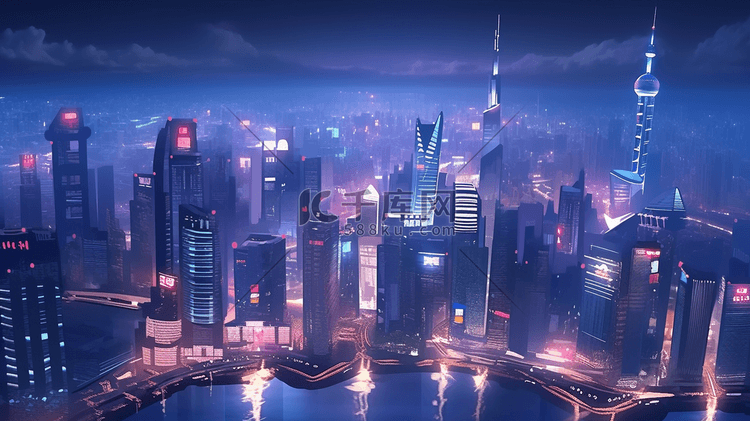 科技感城市建筑高楼大厦风景插画1