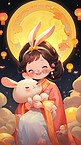 中秋节可爱嫦娥小仙女和兔子插画24