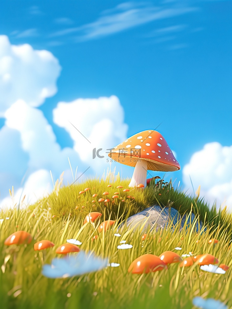 草原蓝天白云阳光巨大的蘑菇7