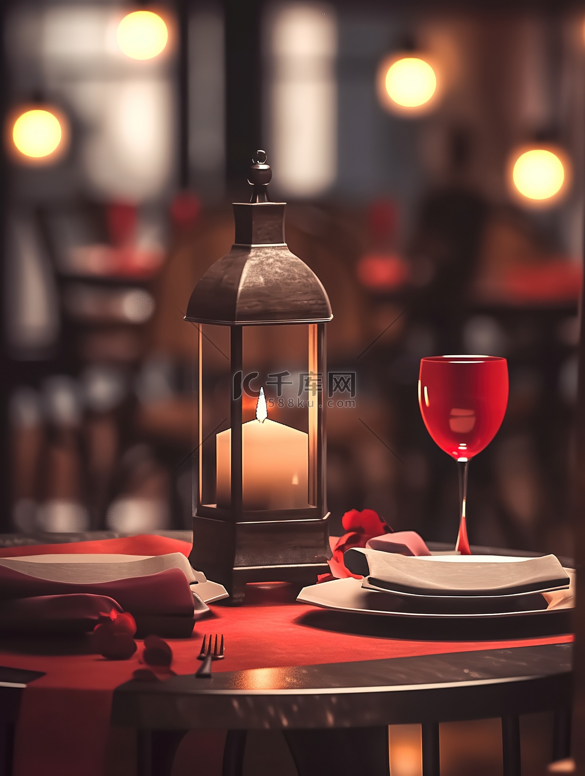 浪漫的情人节晚餐红酒和烛光11插画图片-千库网