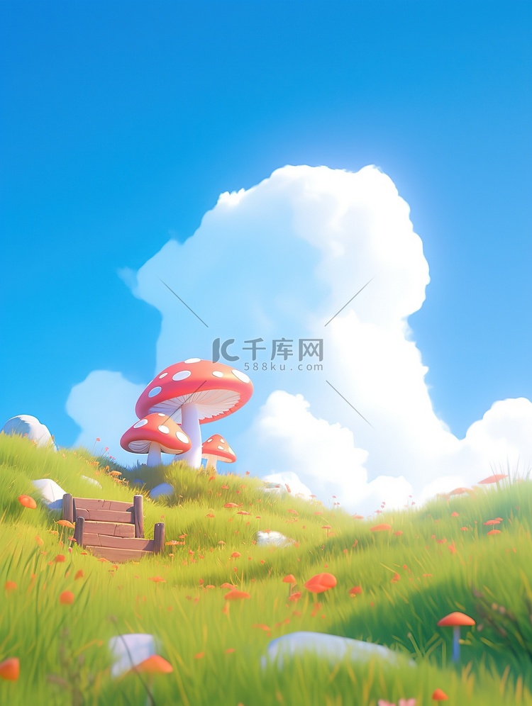 草原蓝天白云阳光巨大的蘑菇5