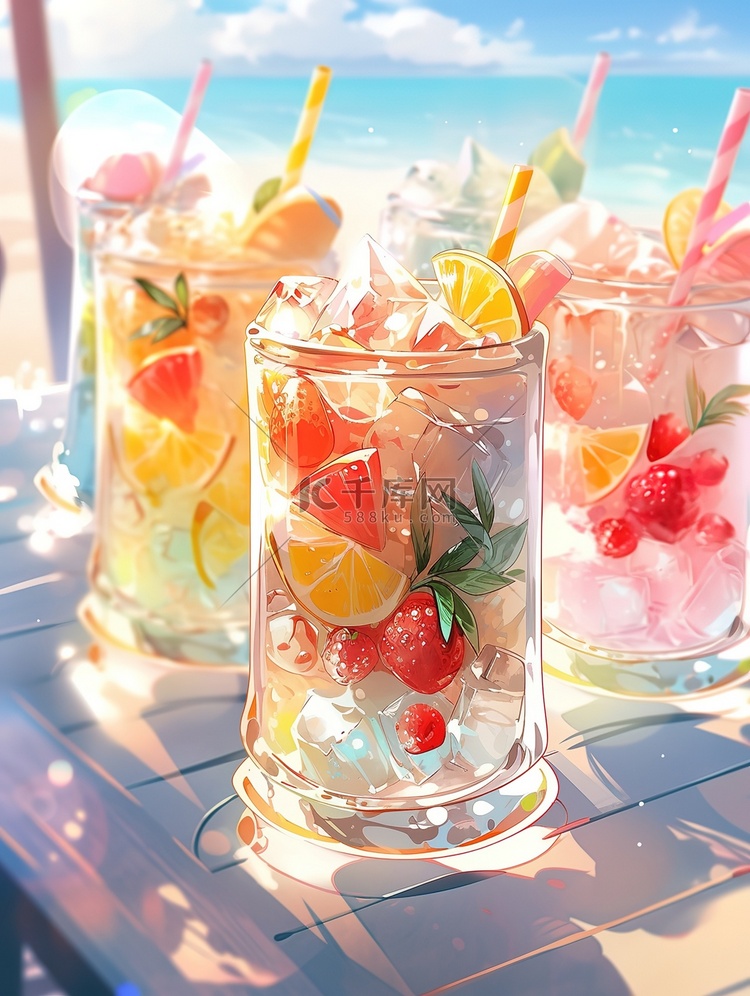 夏季饮料海边度假插画11