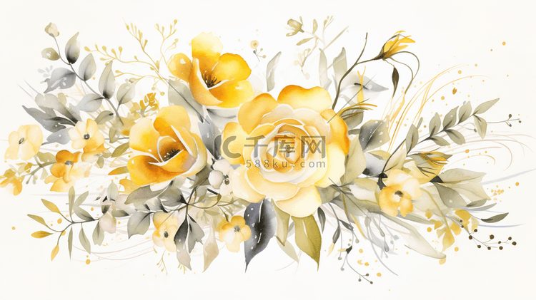 黄色水彩质感花朵插画3