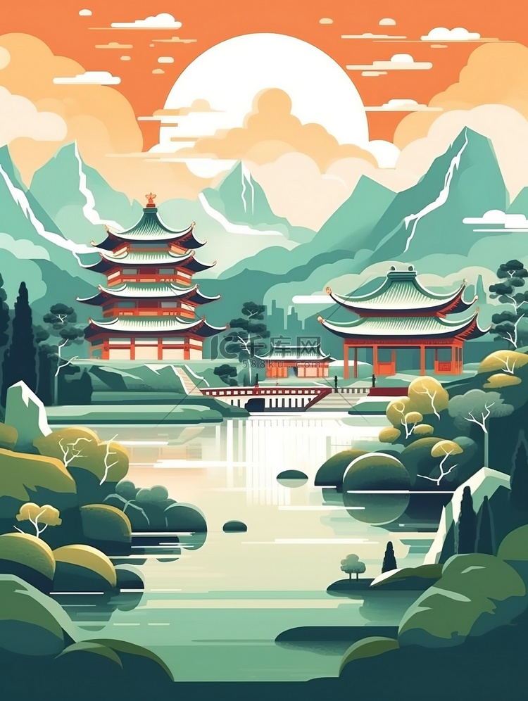 中国山水旅游莫兰迪色插图4