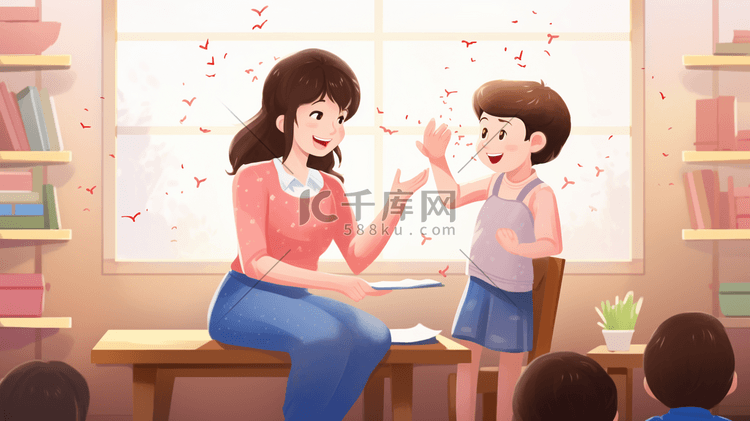 给学生们上课的女老师教师节插画6