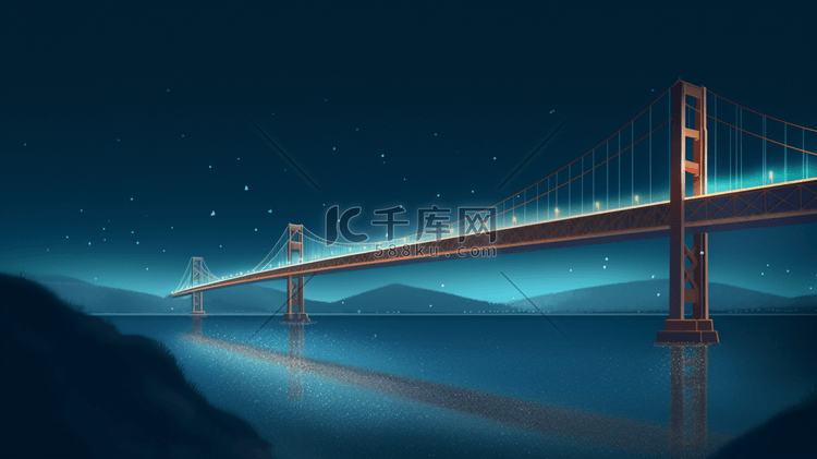 唯美夜空下的跨海大桥风景插画2